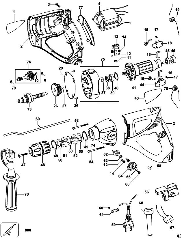 Black & Decker KR999CK Type 1 Hammer Drill Spare Parts KR999CK