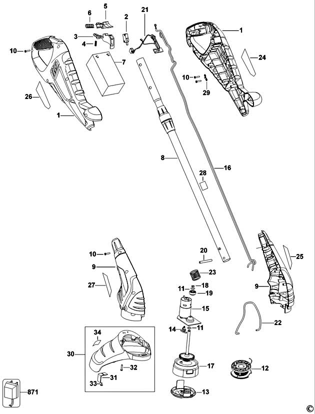 Black & Decker GLC14 Type 1 Cordless String Trimmer Spare Parts GLC14