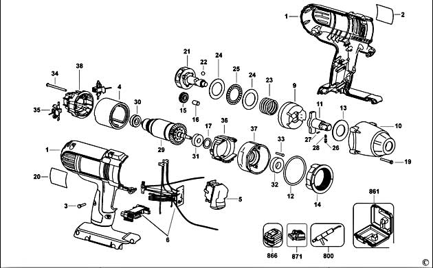 DeWalt DC800 Type 1 Impact Wrench Spare Parts DC800