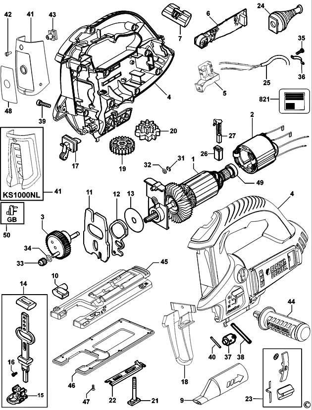 Black & Decker KS1000E Type 1 Jigsaw Spare Parts KS1000E