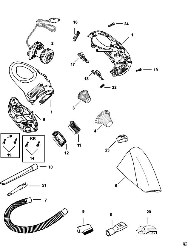Black & Decker ACV1205 Type 1-KR Car Vac Spare Parts ACV1205