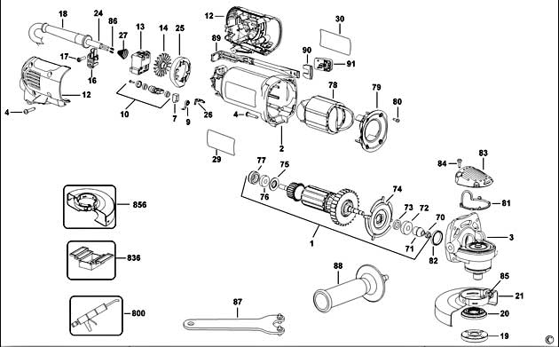 DeWalt D28800 Type 1 Small Angle Grinder Spare Parts D28800