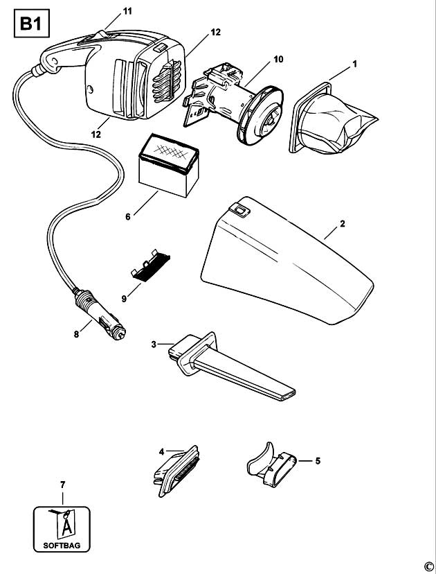 Black & Decker CC5000----B Type 1 Car Vac Spare Parts CC5000----B