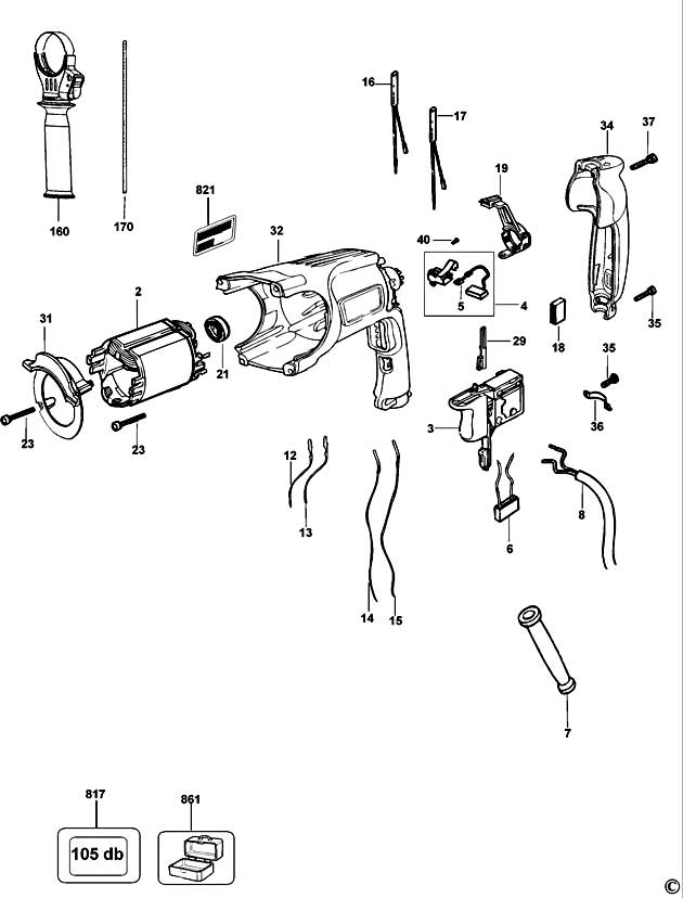 DeWalt D25113K Type 1 Rotary Hammer Spare Parts D25113K