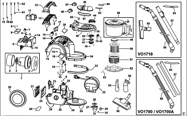 Black & Decker VO1700A Type 2 Vacuum Cleaner Spare Parts VO1700A