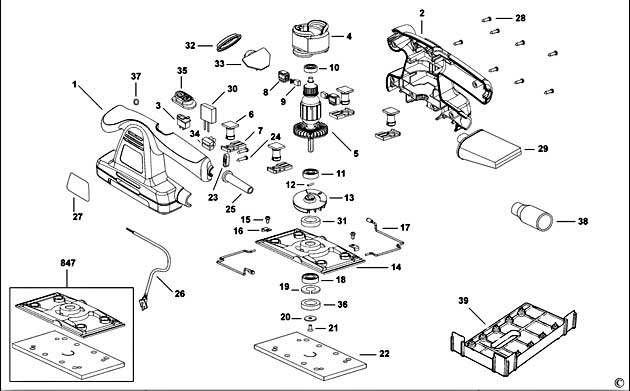 Black & Decker KA197 Type 1 - AS Orbital Sander Spare Parts KA197
