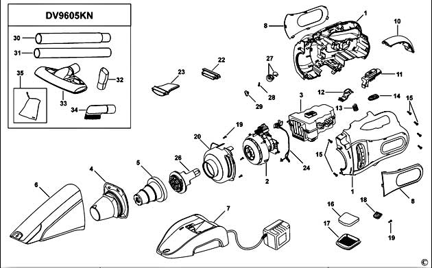 Black & Decker DV9605 Type H1 Dustbuster Spare Parts DV9605