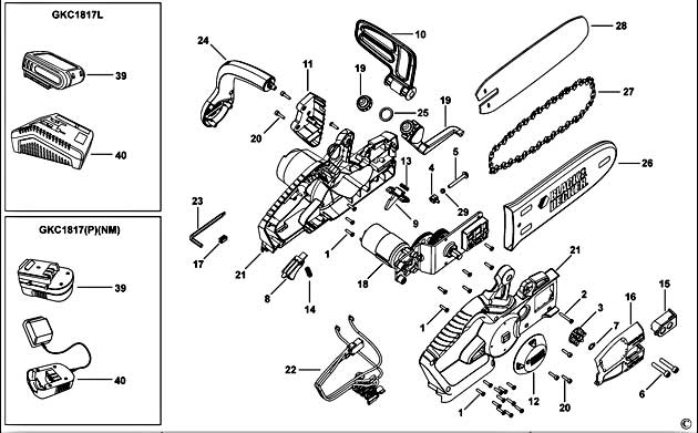 Black & Decker GKC1817 Type H1 Chainsaw Spare Parts GKC1817