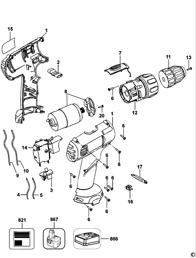 DeWalt DW926K Type 2 Cordless Drill Spare Parts DW926K