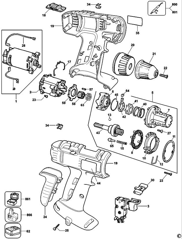 DeWalt DW997K Type 10 C'less Drill/driver Spare Parts DW997K