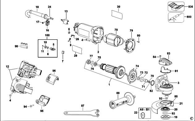 DeWalt D28810 Type 1 Small Angle Grinder Spare Parts D28810