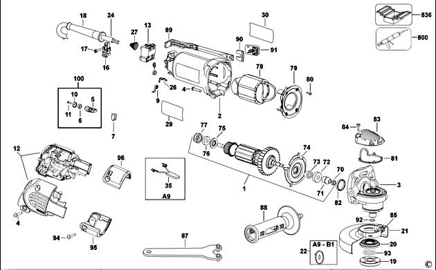 DeWalt D28111X Type 1 Small Angle Grinder Spare Parts D28111X