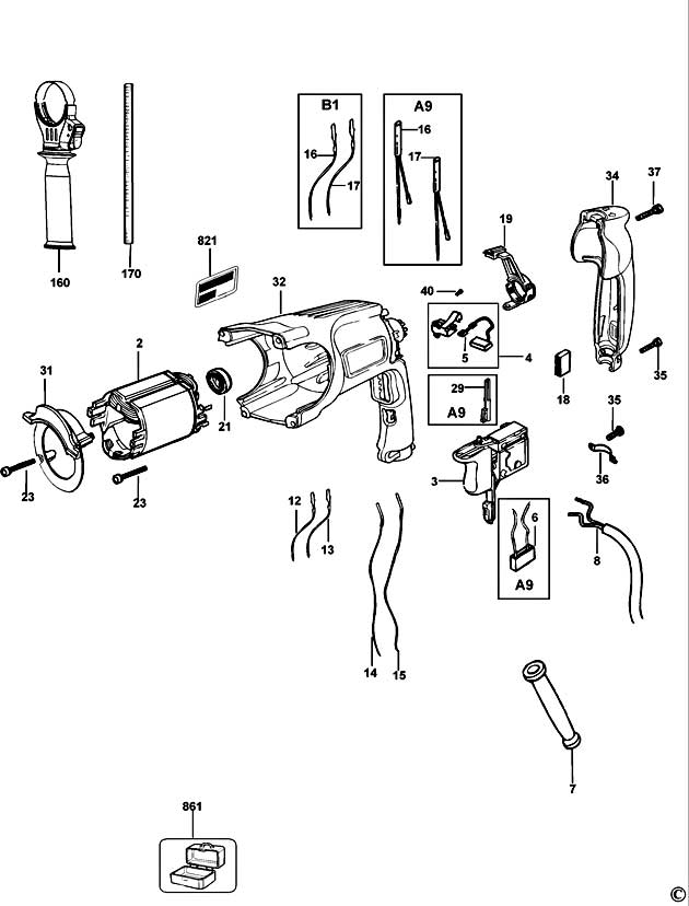 DeWalt D25103K Type 4 Rotary Hammer Spare Parts D25103K