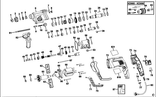 Black & Decker KD975 Type 1 Rotary Hammer Spare Parts KD975