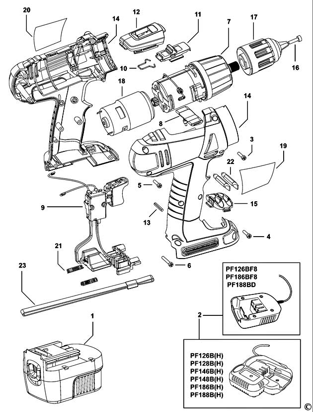 Black & Decker PF146 Type H1 Cordless Drill Spare Parts PF146