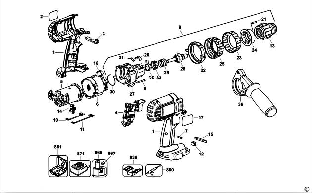 DeWalt DC927K Type 1 Cordless Drill Spare Parts DC927K