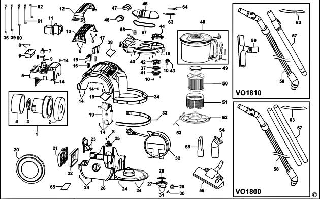 Black & Decker VO1800 Type 2 Vacuum Cleaner Spare Parts VO1800