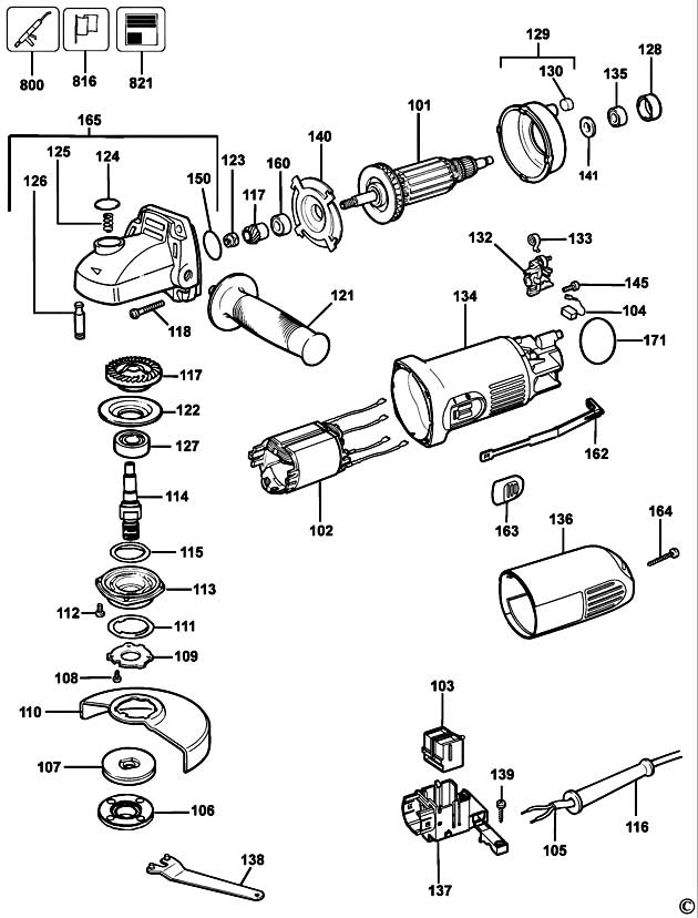 DeWalt DW824 Type 6 Small Angle Grinder Spare Parts DW824