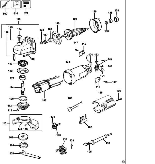 DeWalt DW810 Type 6 Small Angle Grinder Spare Parts DW810