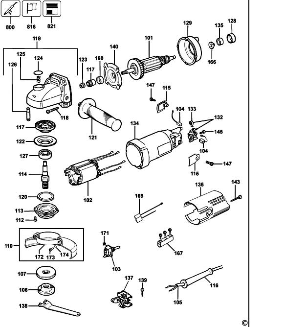 DeWalt DW803 Type 6 Small Angle Grinder Spare Parts DW803