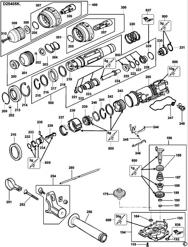 DeWalt D25405K Type 3 Hammer Spare Parts D25405K