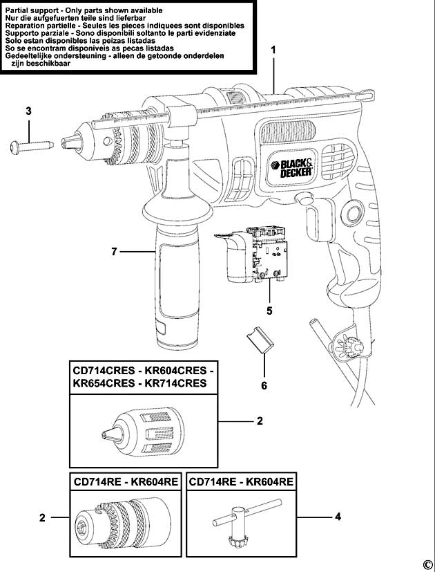 Black & Decker KR714CRES Type 3 Hammer Drill Spare Parts KR714CRES