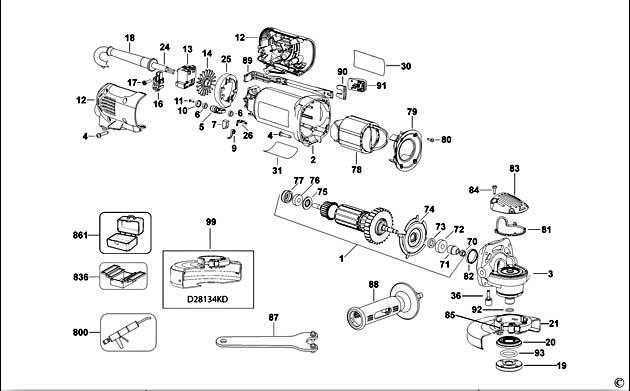 DeWalt D28134 Type 3 Small Angle Grinder Spare Parts D28134