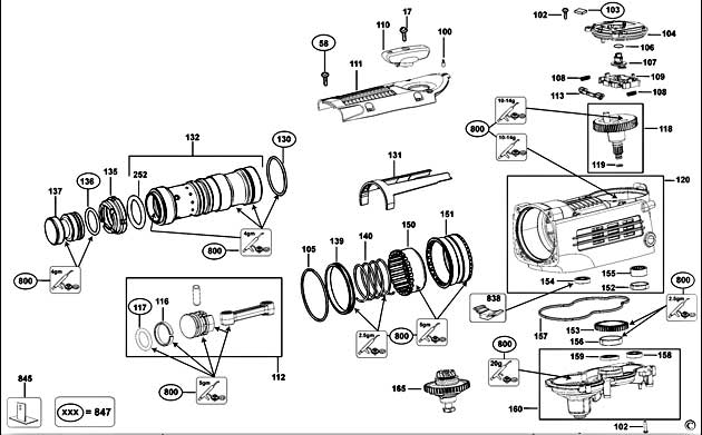 DeWalt D25761K Type 1 Rotary Hammer Spare Parts D25761K