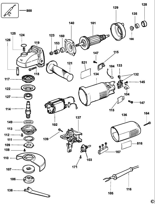 DeWalt DW810 Type 7 Small Angle Grinder Spare Parts DW810