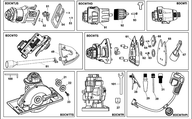 Black & Decker BDCMTHD Type 1 Hammer Drill Spare Parts BDCMTHD