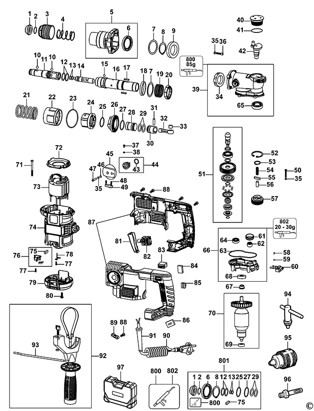 Black & Decker KD1250K Rotary Hammer Spare Parts KD1250K