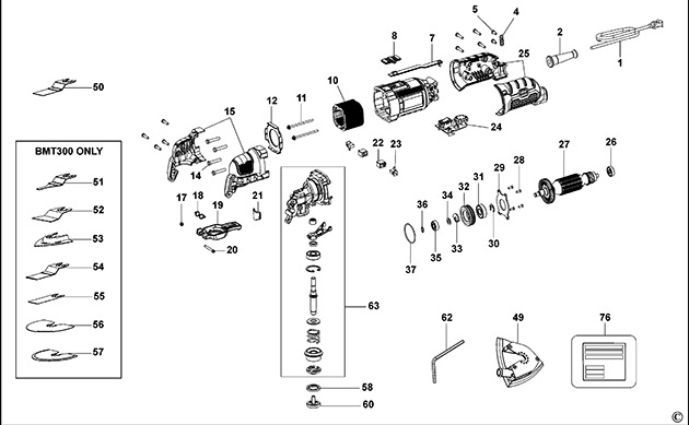 Black & Decker BMT300 Type 1 Oscillating Tool Spare Parts BMT300