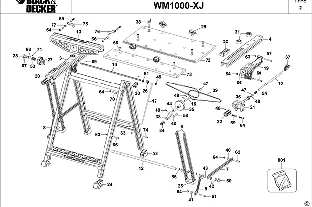 Black & Decker WM1000 Type 2 Workmate Spare Parts WM1000