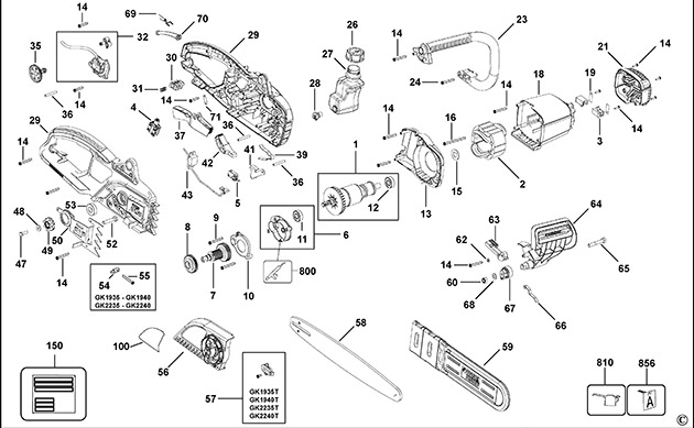 Black & Decker GK2235 Type 3 Chainsaw Spare Parts GK2235