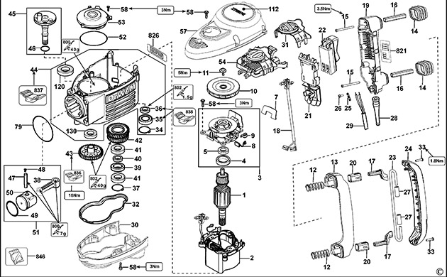 DeWalt D25902K Demolition Hammer Spare Parts D25902K
