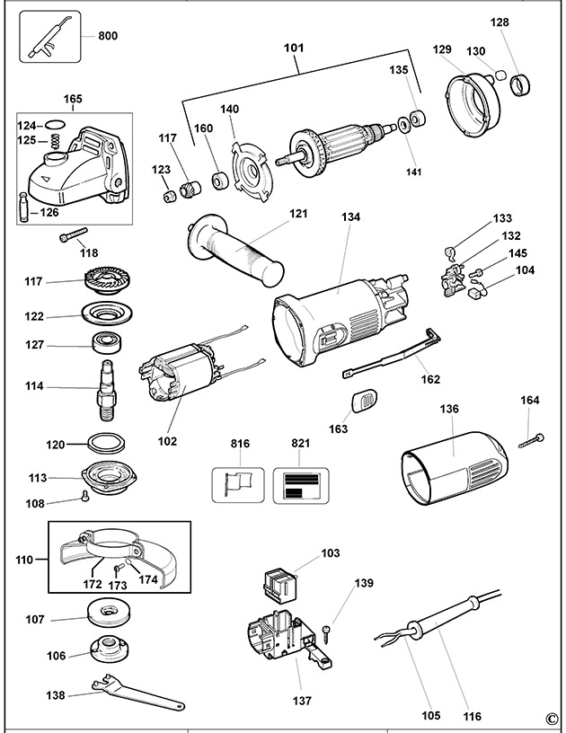 DeWalt DWE4010 Small Angle Grinder Spare Parts DWE4010