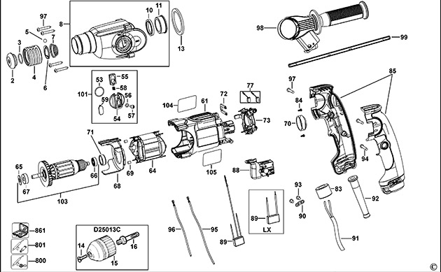 DeWalt D25012K Type 10 Rotary Hammer Spare Parts D25012K
