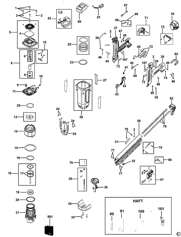 Powers W3-21FRH Type 1 Nailer Spare Parts W3-21FRH