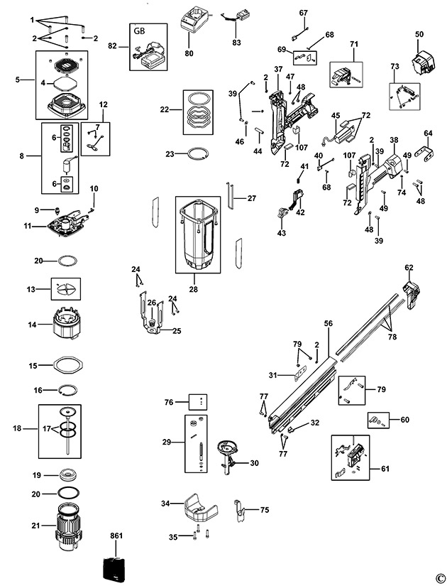 Powers W3-34CDH Nailer Spare Parts W3-34CDH