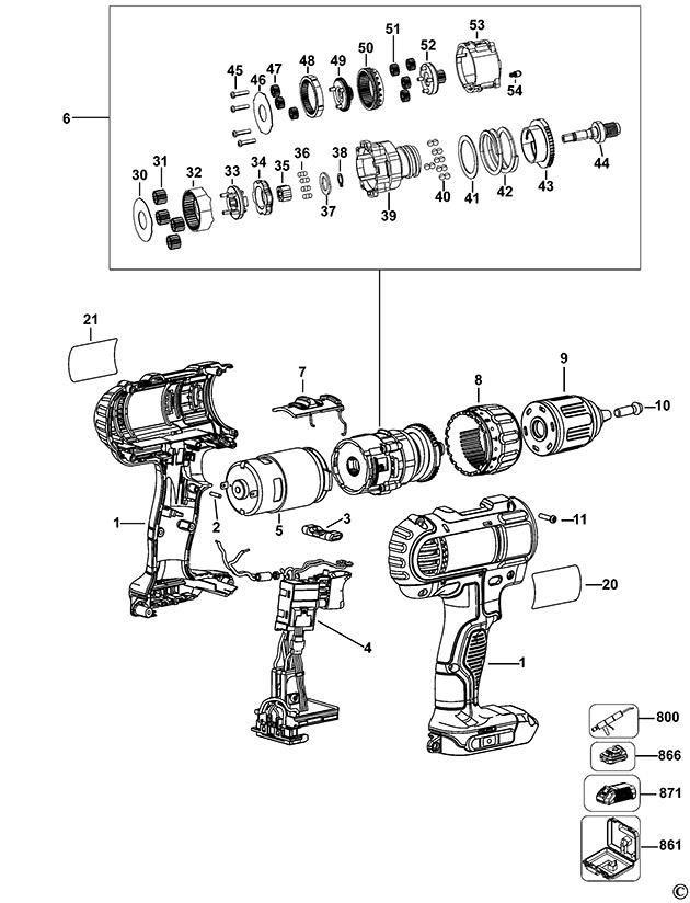 DeWalt DCD734 Type 1 Cordless Drill Spare Parts DCD734