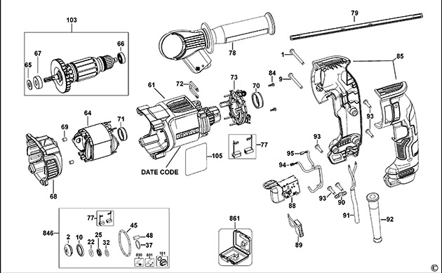 DeWalt D25133 Type 1 Rotary Hammer Spare Parts D25133