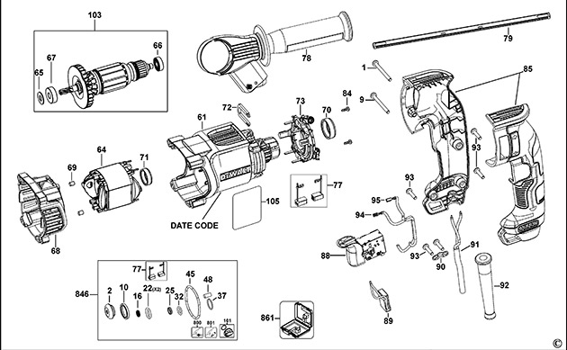 DeWalt D25143 Type 1 Rotary Hammer Spare Parts D25143
