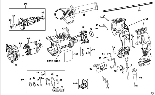 DeWalt D25144 Type 1 Rotary Hammer Spare Parts D25144