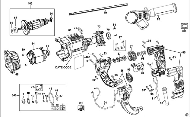 DeWalt D25262 Type 1 Rotary Hammer Spare Parts D25262