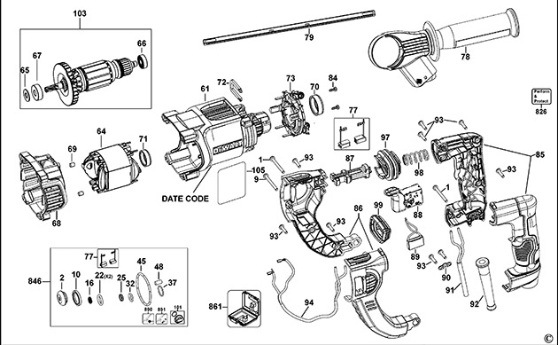 DeWalt D25263 Type 1 Rotary Hammer Spare Parts D25263