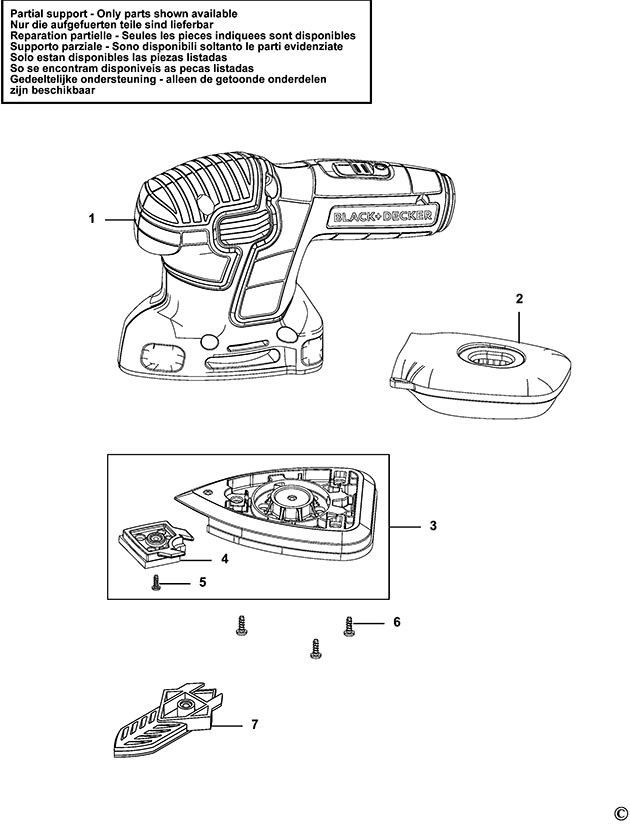Black & Decker KA2000 Palm Grip Sander Spare Parts KA2000