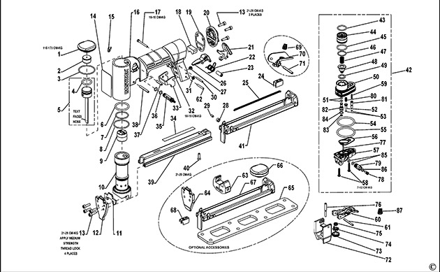 Bostitch 21671B-A-E Type Rev 1 Pneumatic Stapler Spare Parts 21671B-A-E
