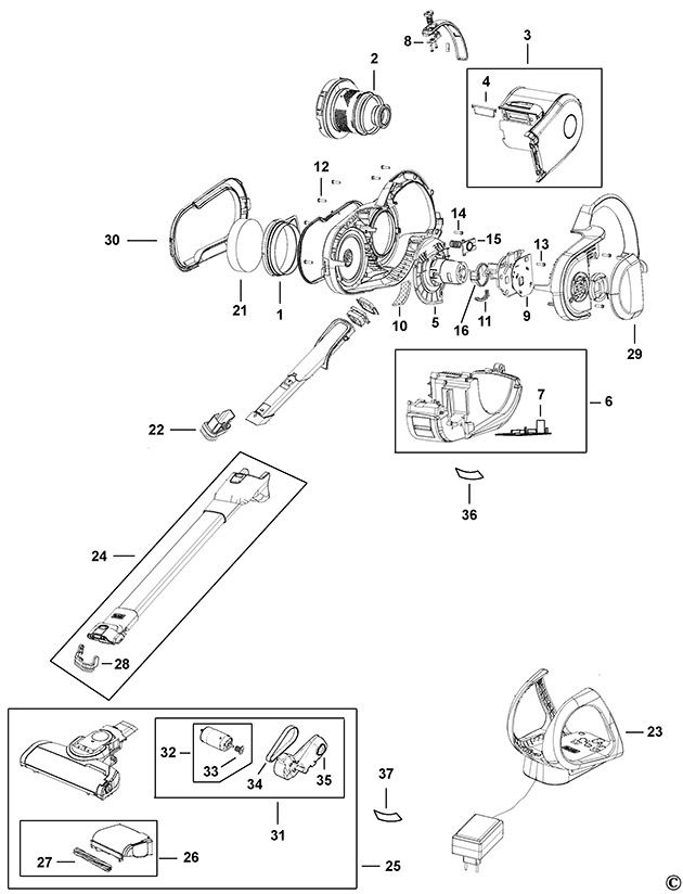 Black & Decker HVFE2150L Type H1 Dustbuster Spare Parts HVFE2150L