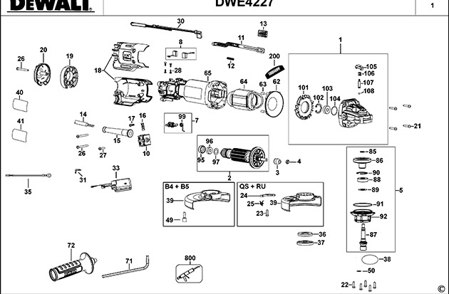 DeWalt DWE4227 Type 1 Small Angle Grinder Spare Parts DWE4227