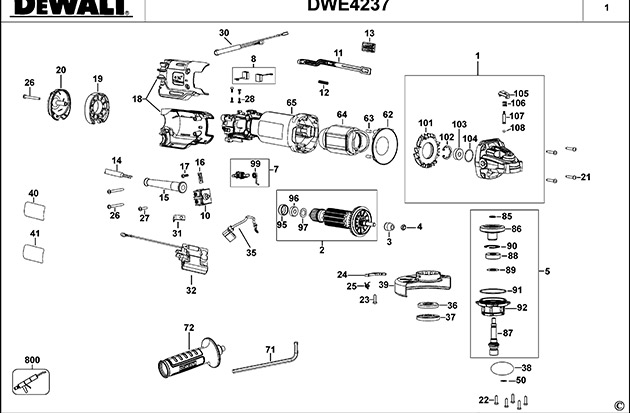 DeWalt DWE4237 Type 1 Small Angle Grinder Spare Parts DWE4237